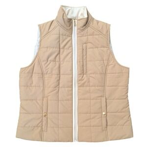 Lauren Ralph Lauren Quilted Puffer Vest Beige Tan Cream Size L Zip Quiet Luxury
